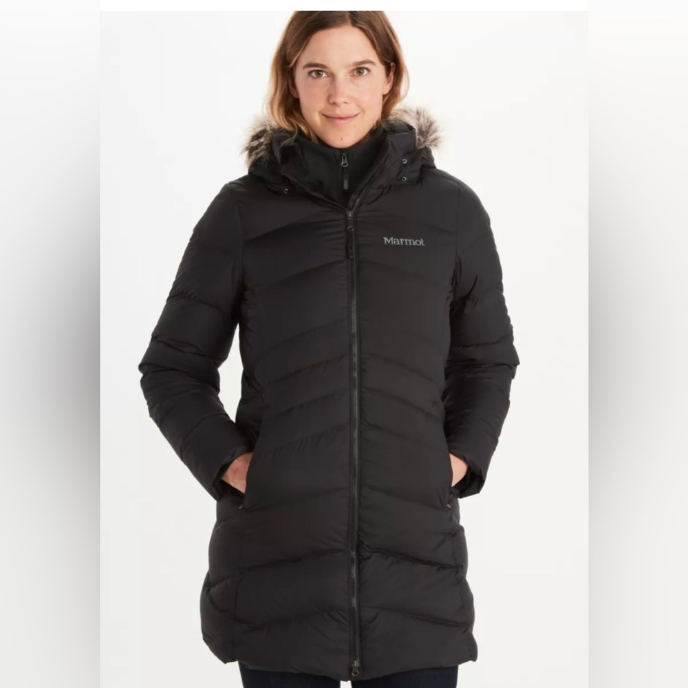 MARMOT Women's Montreal Mid-Thigh Length Down Puffer Coat, Black, X-Small